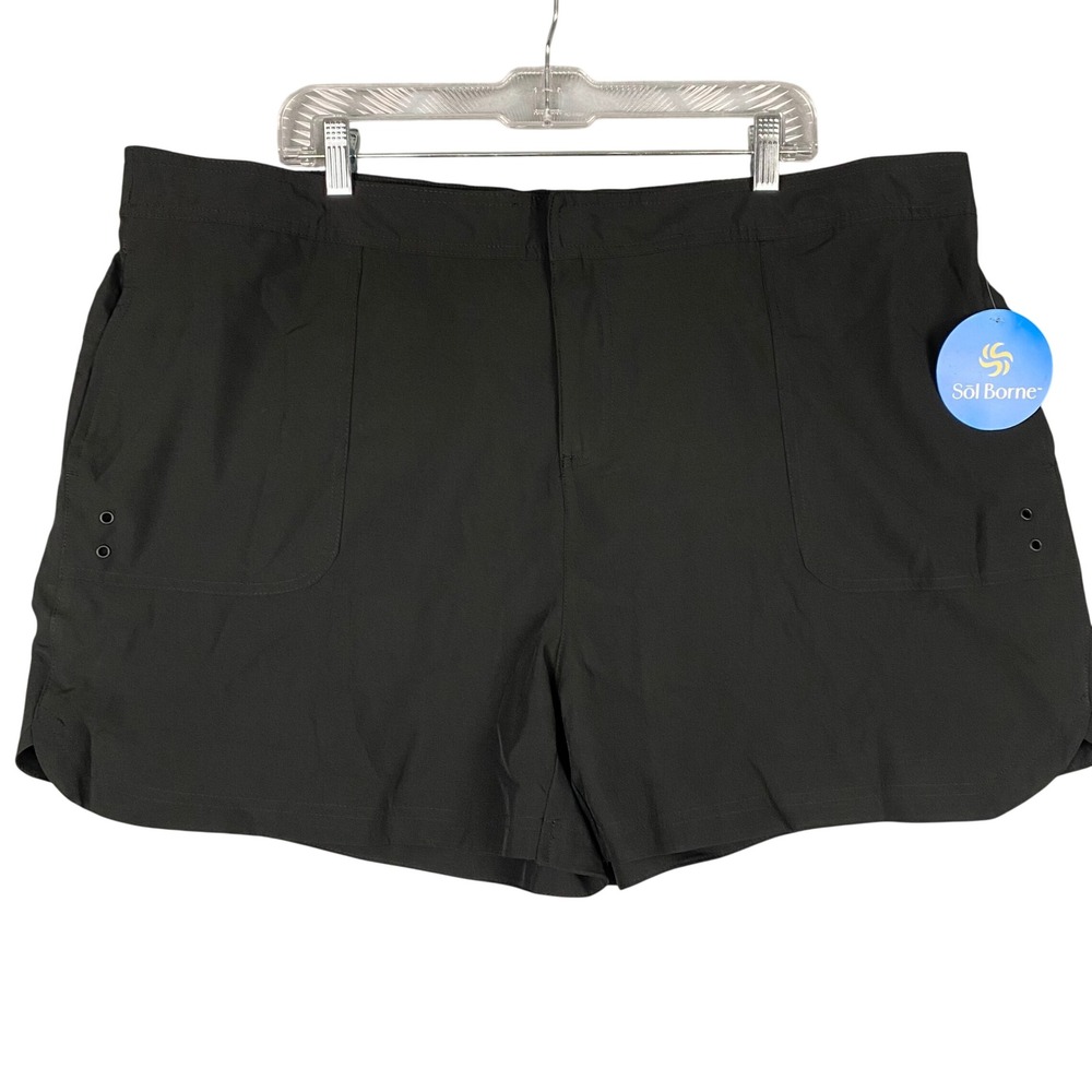 Sol Borne UPF 50 Stretch Recycled Swim Shorts Womens 2X Black NWT‎